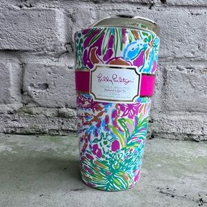 Lilly Pulitzer Pink Green Aqua Blue Floral Coffee Travel Mug & Gold Lid A14 NWT